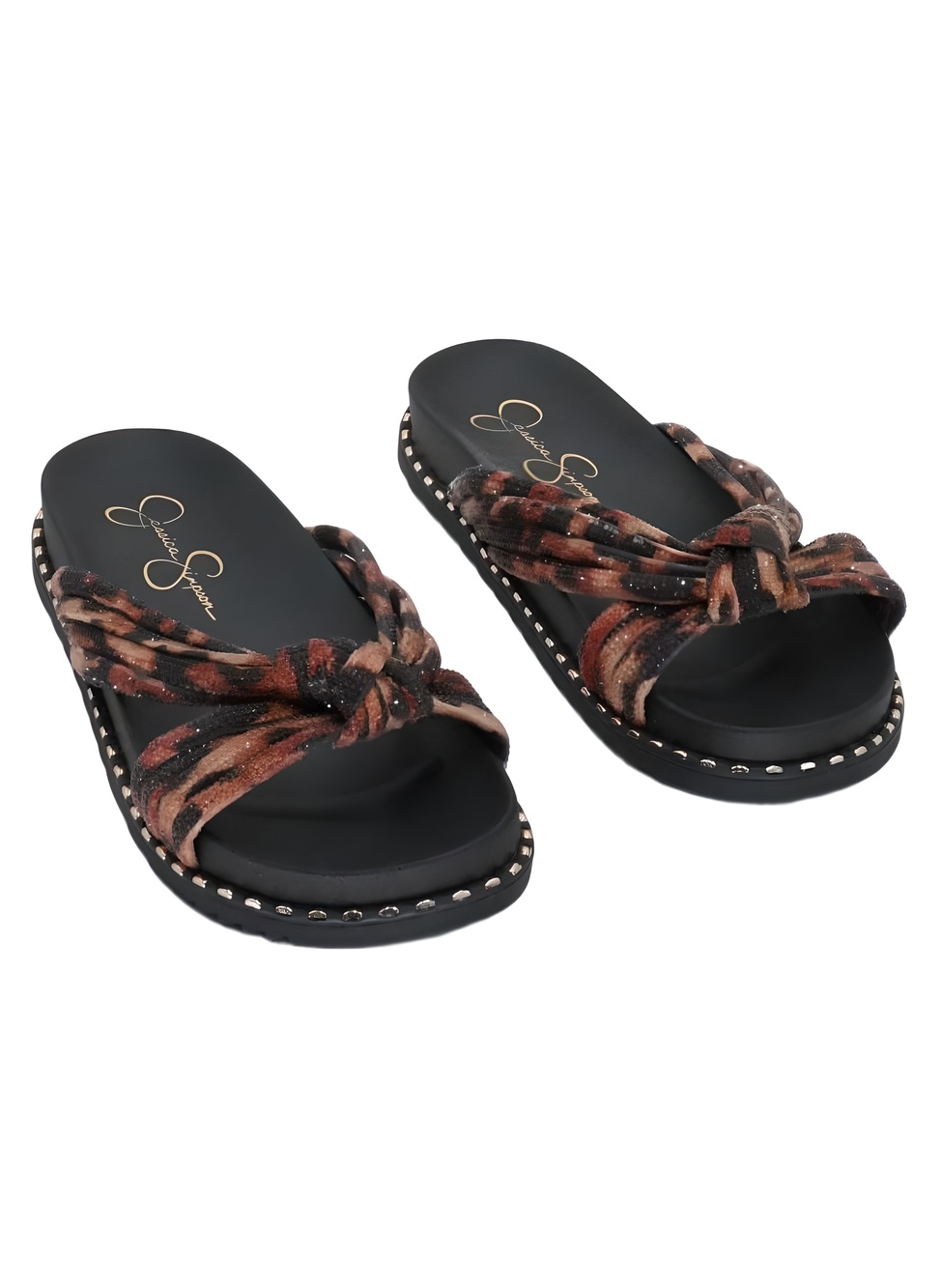 Jessica Simpson Cilleva Leopard Rhinestone Knotted Footbed Slide Sandals Size 8M